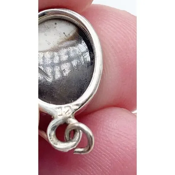 Sterling Silver Jasper Earrings Black White Dangle 1" - Picture 7 of 8